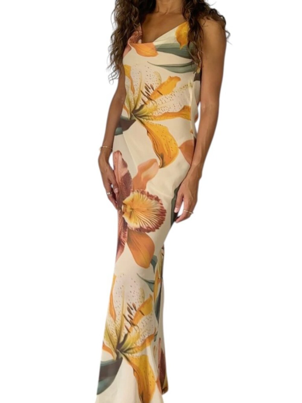 SHEIN Ivory Multicolor Floral Halter Maxi Dress Long Size S EU 36 US 4